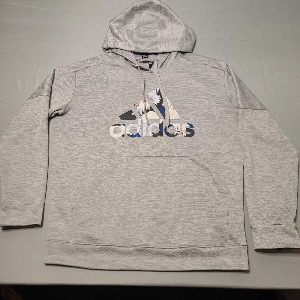 Adidas Hoodie Large ClimaWarm Gray Pullover‎ Athletic Sport Athleisure